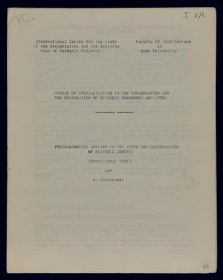 Photogrammetry applied to the study and conservation of historic centres (provisional text)