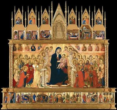 La Maestà, virtual reconstruction of the front of the altarpiece (https://pt.wikipedia.org/wiki/Ficheiro:Maest_0_duccio_1308-11_siena_duomo.jpg, public domain)