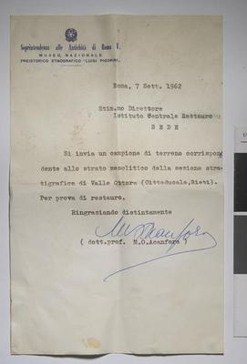 Letter from Museo Nazionale Preistorico Etnografico "Luigi Pigorini", Roma 7 Set 19662. Photo by M.Gil2019 © ICCROM Archives