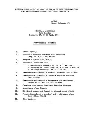 General Assembly VI. Provisional Agenda, 1971