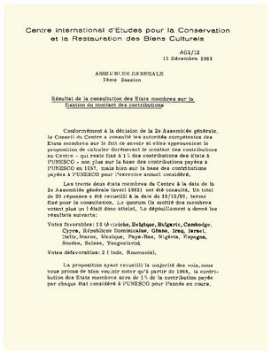 Résultats des consultations des États membres sur la fixation du montant des contributions, 1963